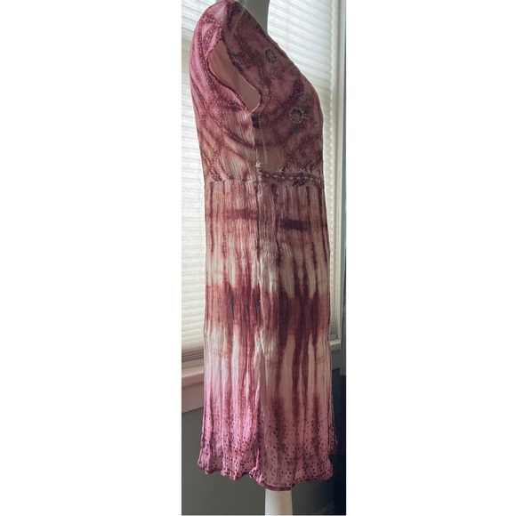 Sundance Gemi Pink Multi Tie Dye Floral Embroidered Dress Cupro Chiffon Size S - Picture 6 of 15